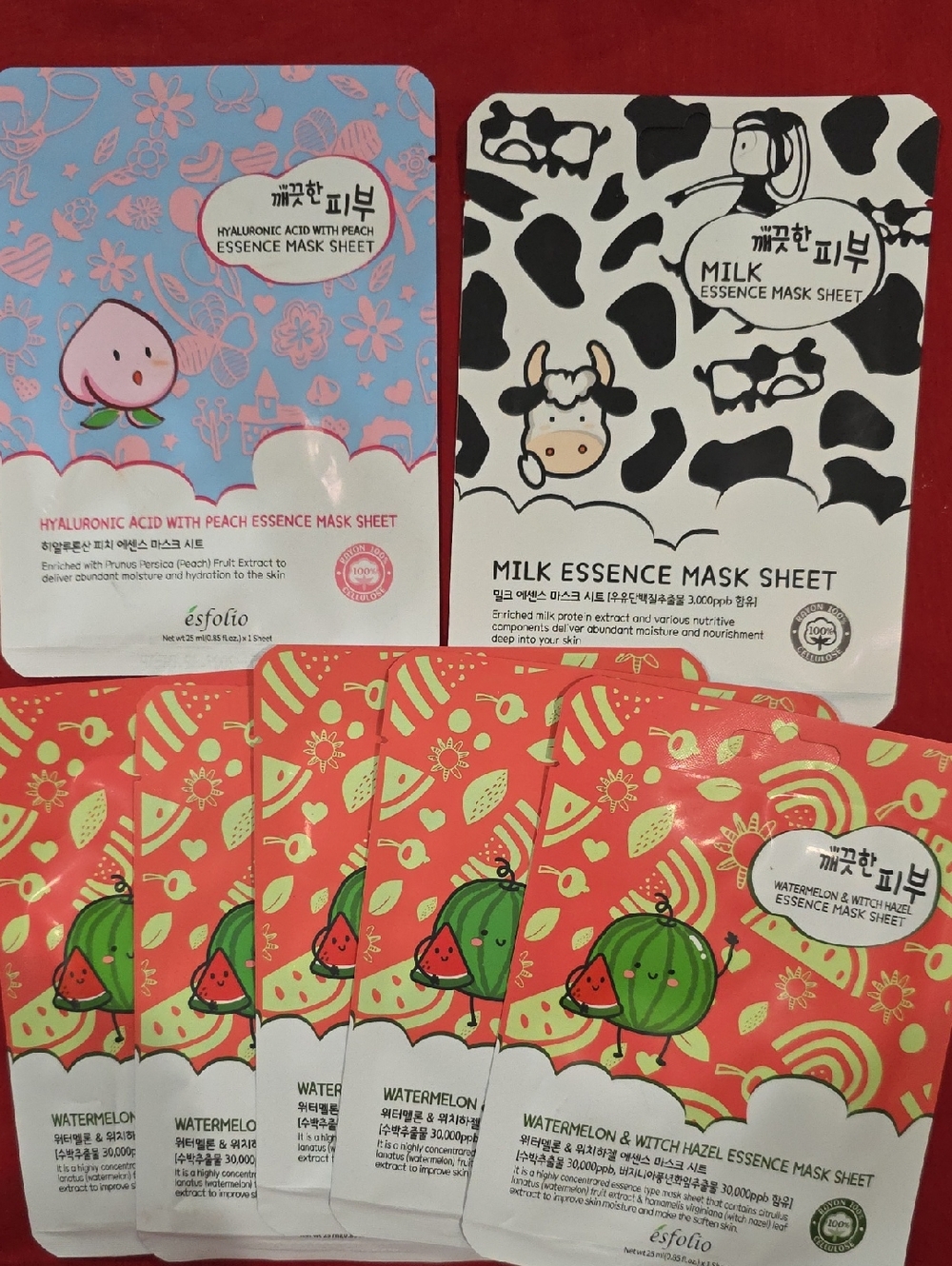 Esfolio Watermelon & Witch Hazel + Milk & Peach Essence Mask Sheet 7 ItemBundle